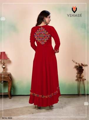 Fancy Rayon Anarkali Red Kurtis with Gamthi Work