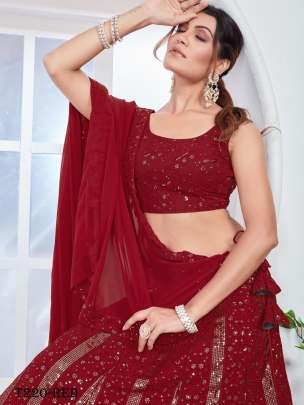 Fancy Red Pure Georgette Lehenga Choli With Sequins Work