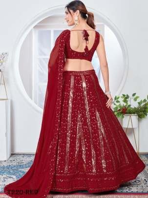 Fancy Red Pure Georgette Lehenga Choli With Sequins Work