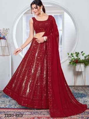 Fancy Red Pure Georgette Lehenga Choli With Sequins Work