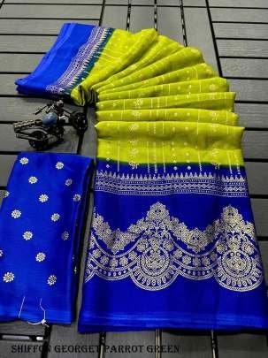 Fancy Chiffon Georgette Parrot Green Saree