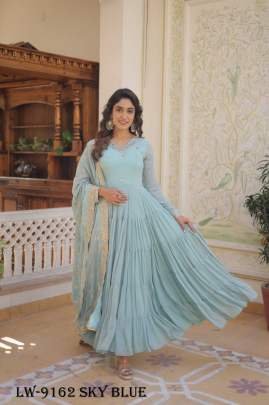 Fancy Faux Georgette Sky Blue Gown With Dupatta