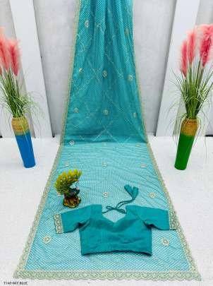 Fancy Sky Blue Tibby Silk Saree With Digital Print