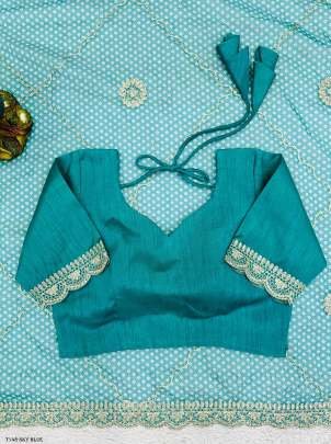 Fancy Sky Blue Tibby Silk Saree With Digital Print