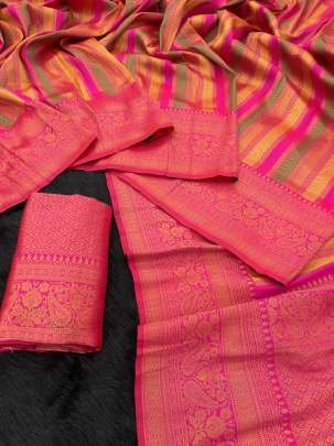 Fancy Soft Silk Multi Color Saree and Blouse