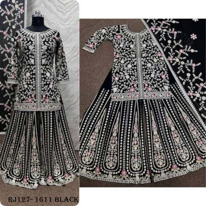 Fancy Stone Hand Work Black Top Gharara With Dupatta