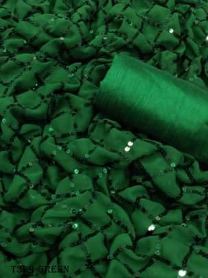 Fancy Wear Green Georgette Sequence Embroidery Work Saree