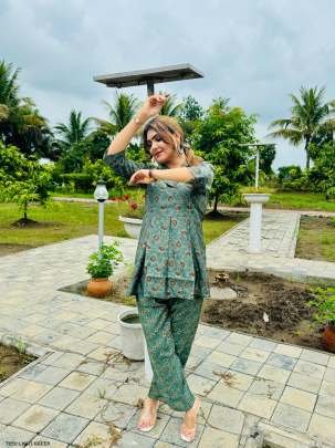 Fancy Wear Light Green Cotton Digital Print Co Ord Set