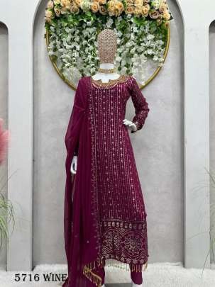 Fancy Wine Georgette Kurti Pant Set With Dupatta