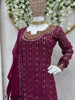 Fancy Wine Georgette Kurti Pant Set With Dupatta