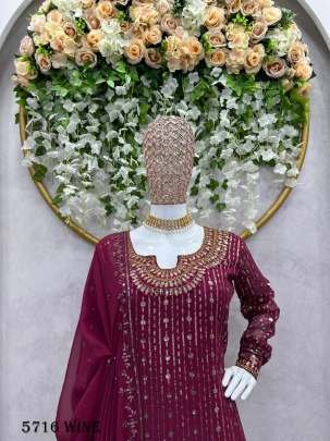 Fancy Wine Georgette Kurti Pant Set With Dupatta
