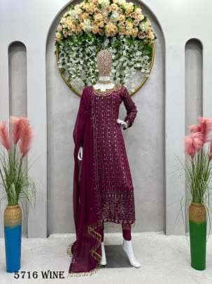 Fancy Wine Georgette Kurti Pant Set With Dupatta