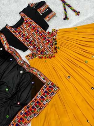 Fancy Yellow Navaratri Embroidered Lehenga Choli With Real Mirror Hand Work