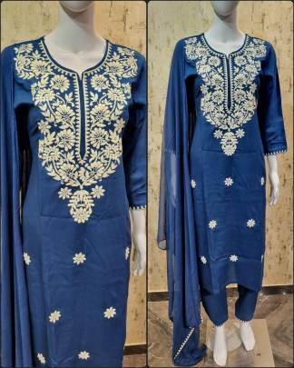 Fantastic 14kg Rayon Lucknowi 3pcs Kurti Set