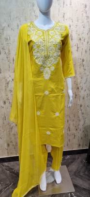 Fantastic 14kg Rayon Lucknowi 3pcs Kurti Set