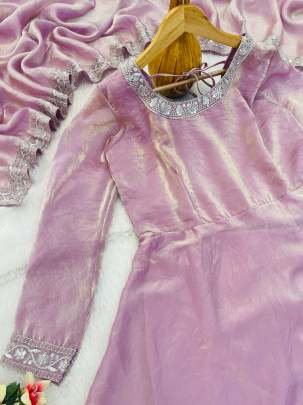 Fashionable Fendy Silk Embroidered Gown With Umbrella Flair