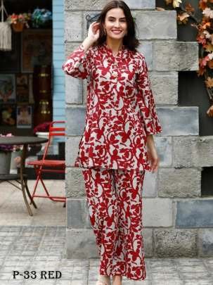 Fashionable Printed Red Co Ord Set