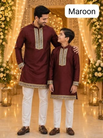 Father Son Matching Maroon Kurta Set