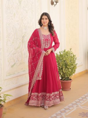 Faux Blooming Pink Gown with Rich Sequins Work Dupatta 