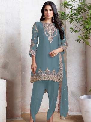 Faux Georgette Designer Embroidered Semi-Stitch Suit
