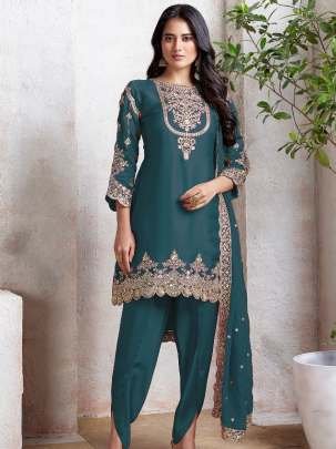 Faux Georgette Embroidery Work Semi Stitch Suit