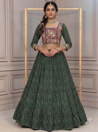 Faux Georgette Fabric Green Colour Navratri Lehenga