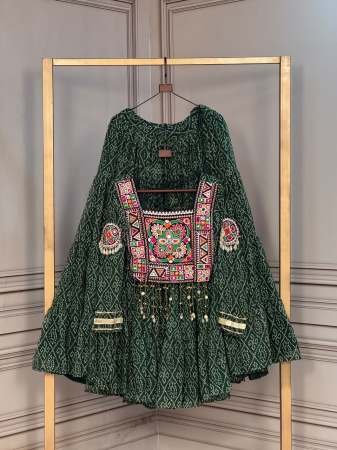 Faux Georgette Fabric Green Colour Navratri Lehenga