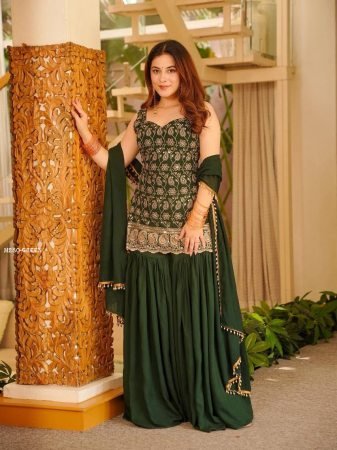 Faux Georgette Heavy Embroidery Sharara Suit Set