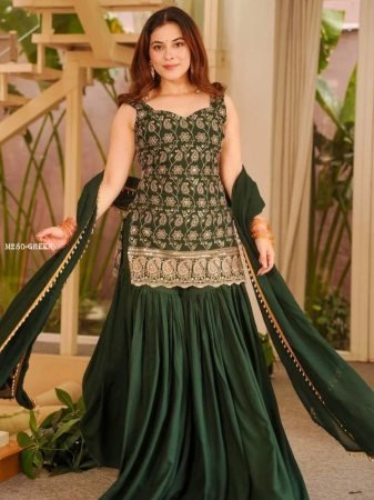 Faux Georgette Heavy Embroidery Sharara Suit Set