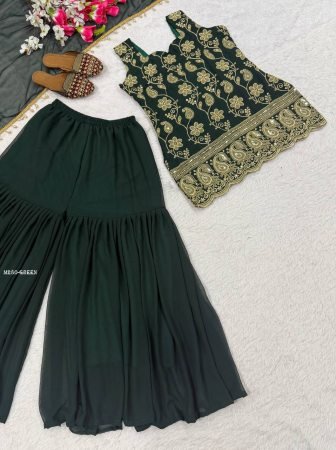 Faux Georgette Heavy Embroidery Sharara Suit Set