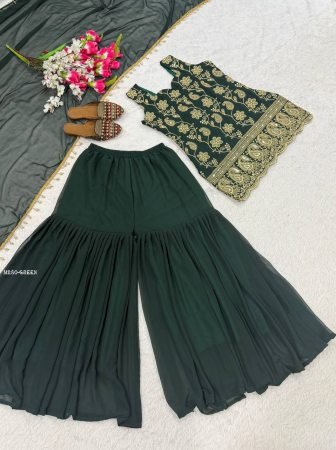 Faux Georgette Heavy Embroidery Sharara Suit Set