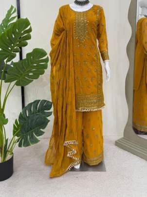 Faux Georgette Palazzo Set With Thread With Sequence Work