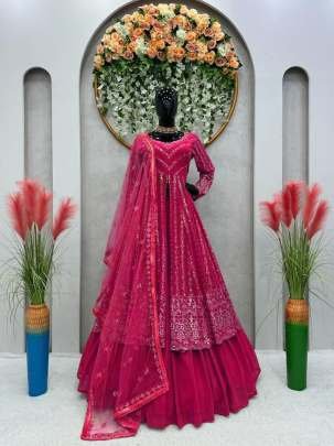 Faux Georgette Pink Indo Western Style Lehenga