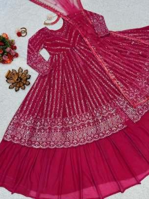 Faux Georgette Pink Indo Western Style Lehenga