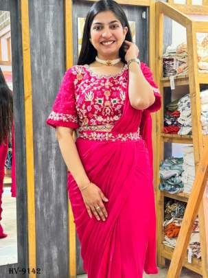 Faux Georgette Ready To Wear Saree With Full Stitched Blouse