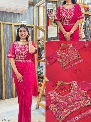 Faux Georgette Ready To Wear Saree With Full Stitched Blouse