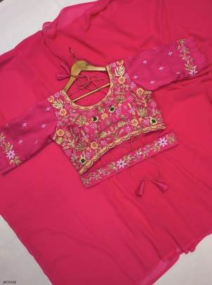 Faux Georgette Ready To Wear Saree With Full Stitched Blouse