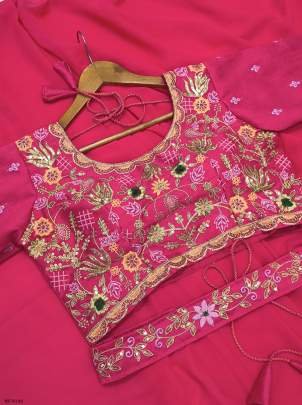 Faux Georgette Ready To Wear Saree With Full Stitched Blouse