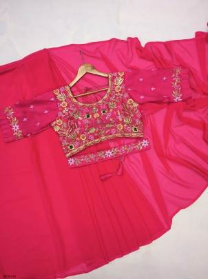 Faux Georgette Ready To Wear Saree With Full Stitched Blouse