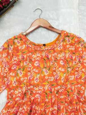 Faux Georgette Rust Orange Georgette Midi Dress