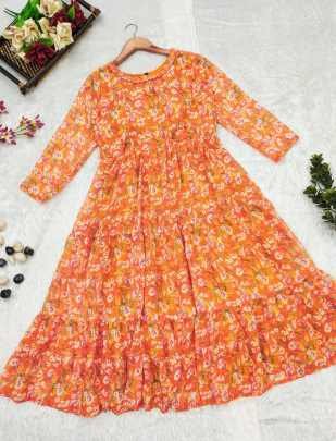 Faux Georgette Rust Orange Georgette Midi Dress