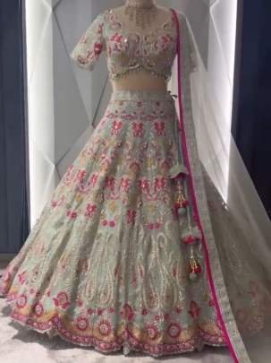 Faux Georgette Stone Sequins Work Lehenga Choli Dupatta