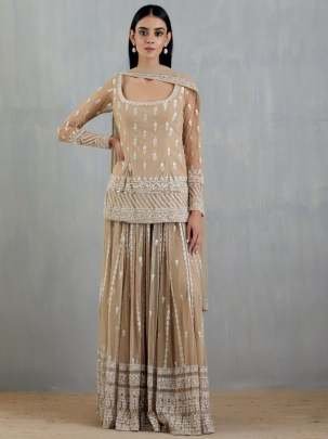 Faux Georgette Thread with Sequins Work Palazzo Suit