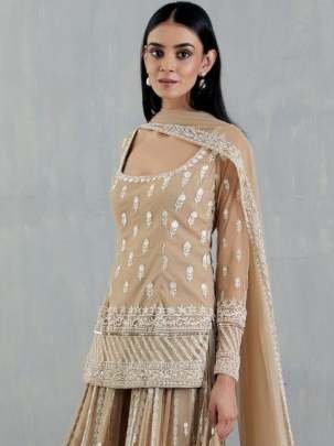 Faux Georgette Thread with Sequins Work Palazzo Suit
