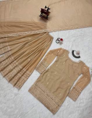 Faux Georgette Thread with Sequins Work Palazzo Suit