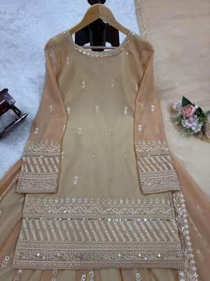 Faux Georgette Thread with Sequins Work Palazzo Suit