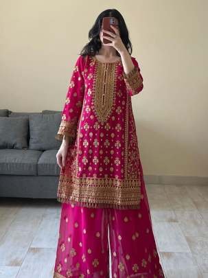 Faux Georgette Top Palazzo Dupatta With Sequence Work