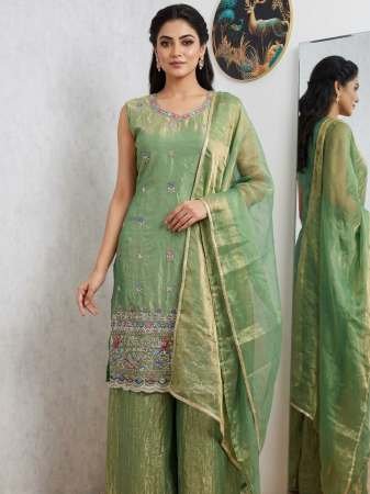 Fendy Silk Fabric Green Colour Palazzo Suit