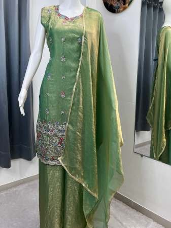 Fendy Silk Fabric Green Colour Palazzo Suit
