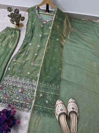 Fendy Silk Fabric Green Colour Palazzo Suit